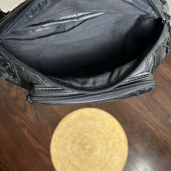 Vintage Y2k Patched Work Leather 5 Zippered Funny Pack - Picture 14 of 15